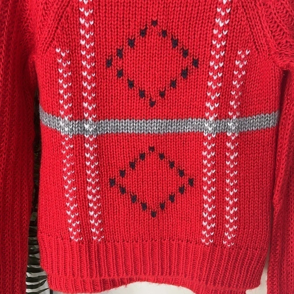 Brand New OshKosh B'Gosh Red Knit Sweater Crew Neck Diamond Design Christmas